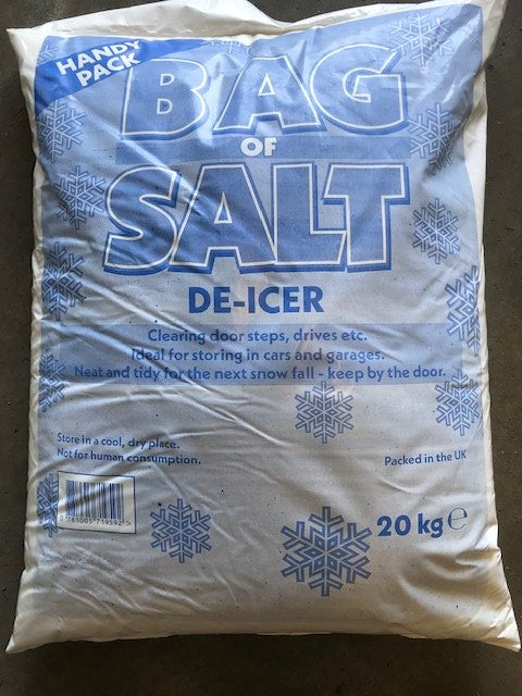 White De-icer £8.73 per bag 40 X 25KG= £349.20 +£50 delivery – Bag of Salt